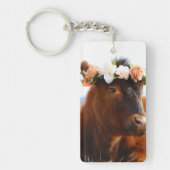 Cow with Flower Crown Keychain (2 sided) (Voorkant)