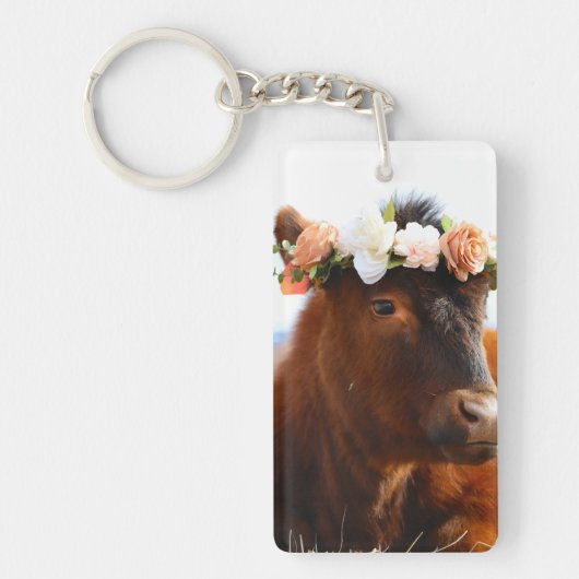 Cow with Flower Crown Keychain (2 sided) (Voorkant)