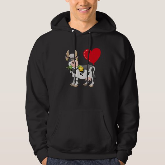 Cow With Heart Balloon Valentines Day Love Boys Hoodie (Voorkant)