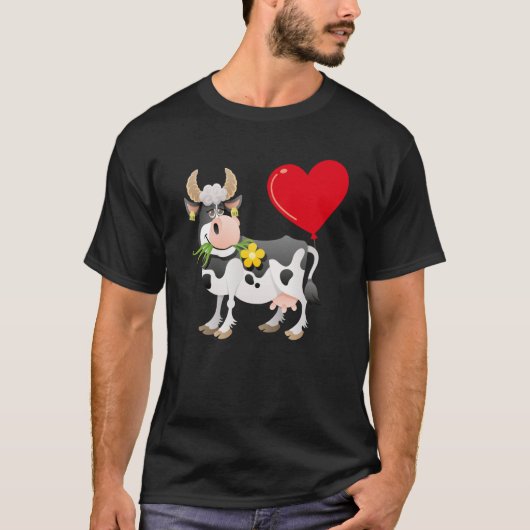 Cow With Heart Balloon Valentines Day Love Boys T-shirt (Voorkant)