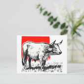 Cow Woodcut Briefkaart (Staand voorkant)
