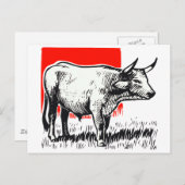 Cow Woodcut Briefkaart (Voorkant / Achterkant)