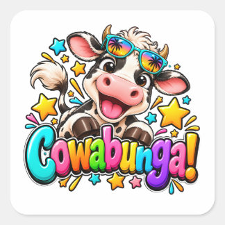 Cowabunga Koe Zomer Design Vierkante Sticker