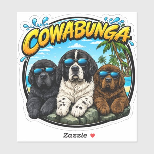 Cowabunga Newfies  Sticker (Vel)