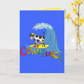 Cowabunga Schattige Surfen Koe Zomer Wenskaart Kaart (Gele Bloem)