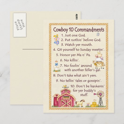 Cowboy 10 geboden - Boerderij Fun Briefkaart (Voorkant / Achterkant)