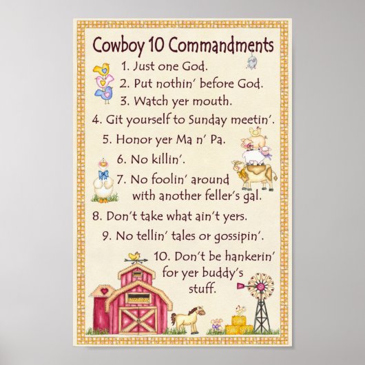 Cowboy 10 geboden - Boerderij Fun Poster (Voorkant)