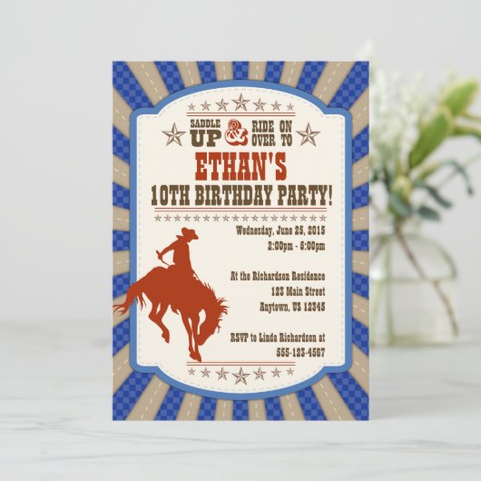 Cowboy 10e uitnodiging van de Birthday Party (Staand voorkant)