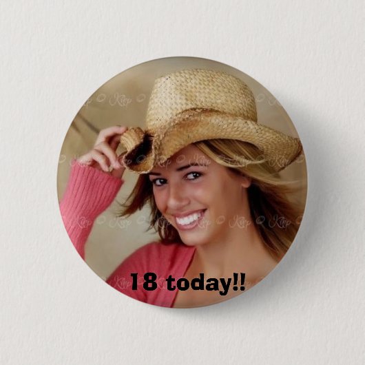 cowboy, 18 vandaag!! ronde button 5,7 cm (Voorkant)