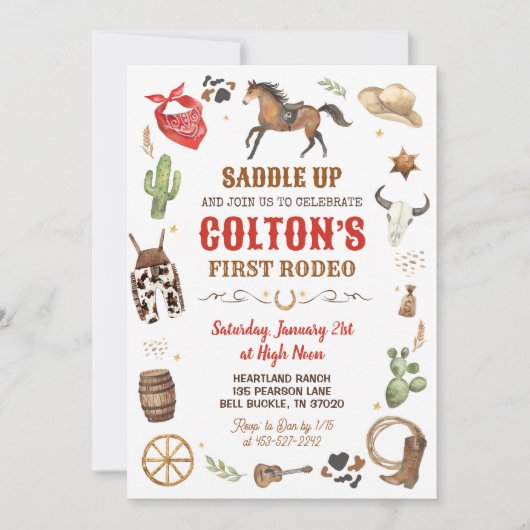 Cowboy 1e Rodeo Red Wild West Theme Verjaardag Kaart (Voorkant)