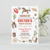 Cowboy 1e Rodeo Red Wild West Theme Verjaardag Kaart (Staand voorkant)