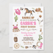 Cowboy 1e Rodeo Roze Wilde Westen Thema Verjaardag Kaart (Voorkant)