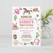 Cowboy 1e Rodeo Roze Wilde Westen Thema Verjaardag Kaart (Staand voorkant)