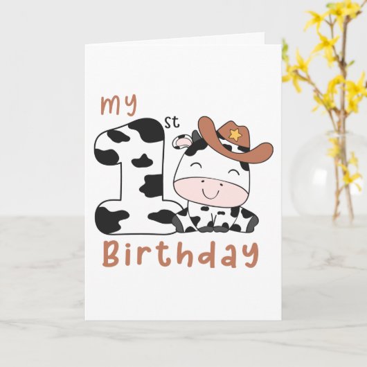 Cowboy 1e verjaardag kaart (Gele Bloem)