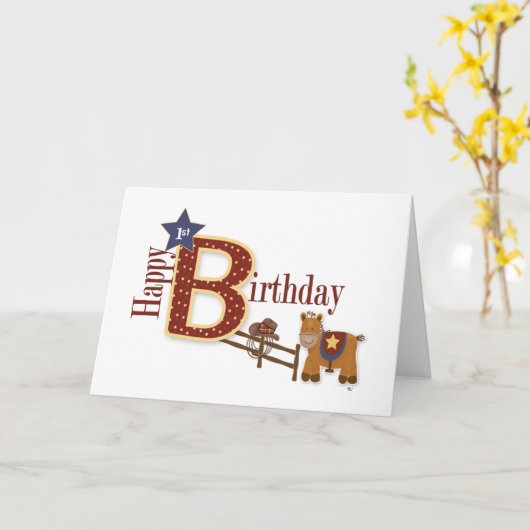 Cowboy 1e verjaardag kaart (Gele Bloem)