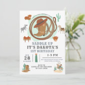 Cowboy 1st Birthday Invitation Kaart (Staand voorkant)