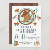 Cowboy 1st Birthday Invitation Kaart (Voorkant / Achterkant)