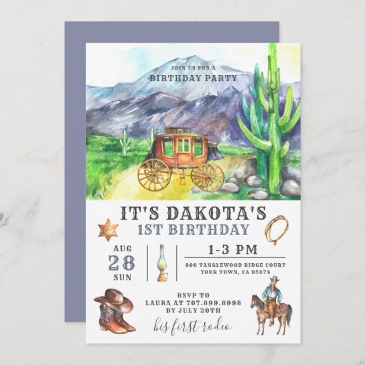Cowboy 1st Birthday Invitation Kaart (Voorkant / Achterkant)