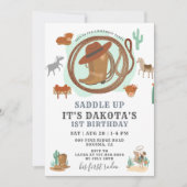 Cowboy 1st Birthday Party Invitation Kaart (Voorkant)