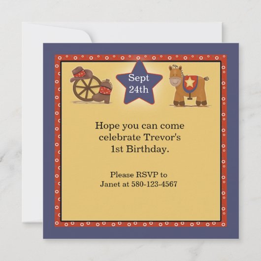 Cowboy 1st Birthday Uitnodiging (Achterkant)