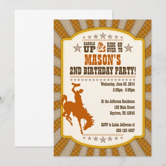 Cowboy 2e uitnodiging van de Birthday Party (Voorkant / Achterkant)