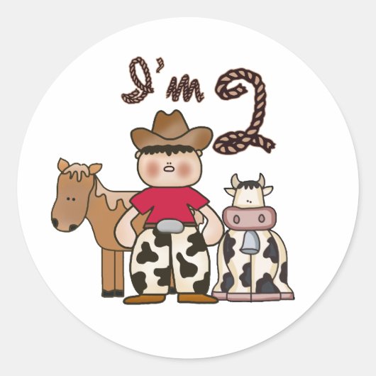 Cowboy 2e verjaardag Classic Round Sticker (Voorkant)