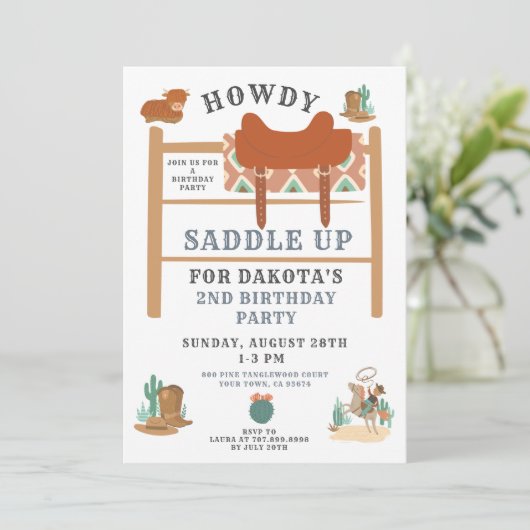 Cowboy 2e verjaardag kaart (Staand voorkant)