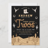 Cowboy 2nd Birthday Party Terri-Boot Twos Black Kaart (Voorkant)