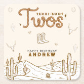 Cowboy 2nd Birthday Party Terri-Boot Twos Western Kartonnen Onderzetters (Voorkant)