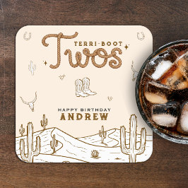 Cowboy 2nd Birthday Party Terri-Boot Twos Western Kartonnen Onderzetters