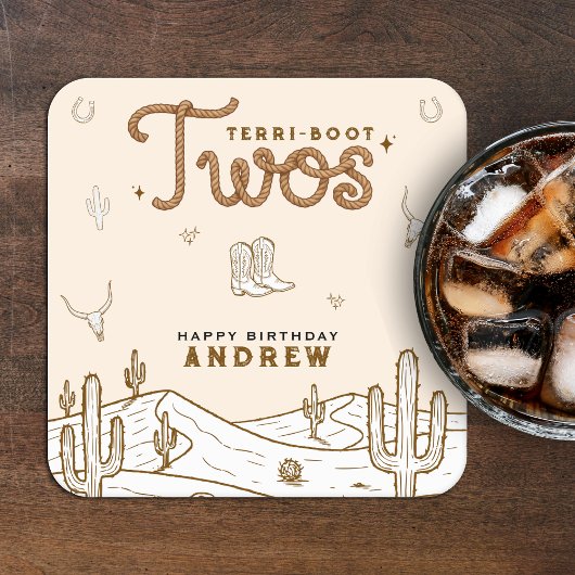 Cowboy 2nd Birthday Party Terri-Boot Twos Western Kartonnen Onderzetters