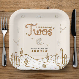 Cowboy 2nd Birthday Party Terri-Boot Twos Western Papieren Bordje