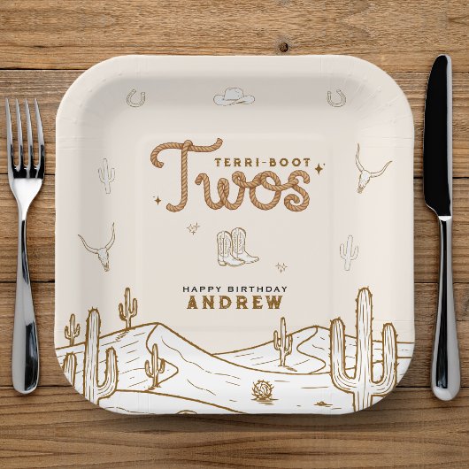 Cowboy 2nd Birthday Party Terri-Boot Twos Western Papieren Bordje