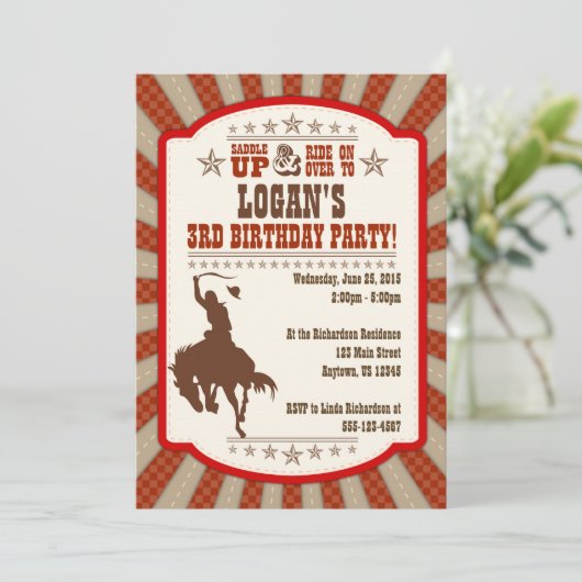 Cowboy 3e uitnodiging van de Birthday Party (Staand voorkant)