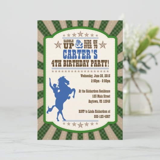 Cowboy 4e uitnodiging van de Birthday Party (Staand voorkant)