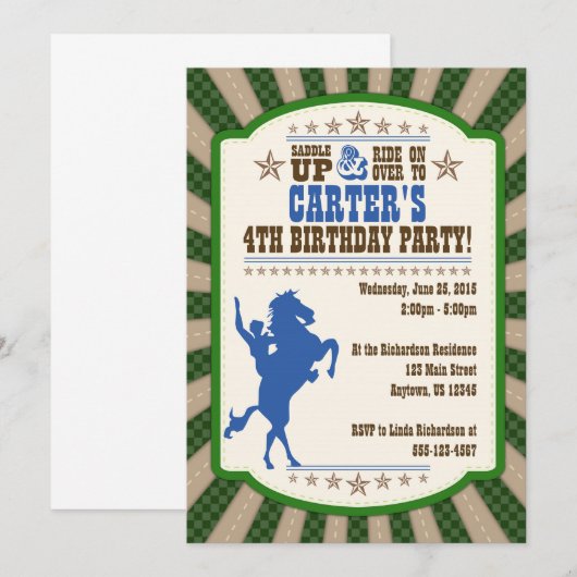 Cowboy 4e uitnodiging van de Birthday Party (Voorkant / Achterkant)