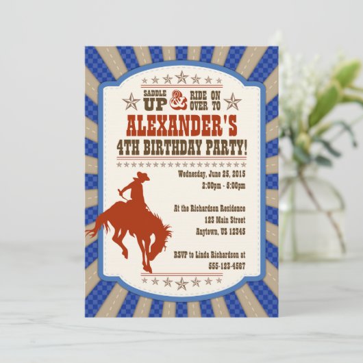 Cowboy 4e uitnodiging van de Birthday Party (Staand voorkant)
