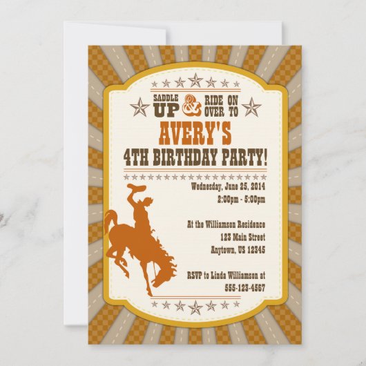 Cowboy 4e uitnodiging van de Birthday Party (Voorkant)