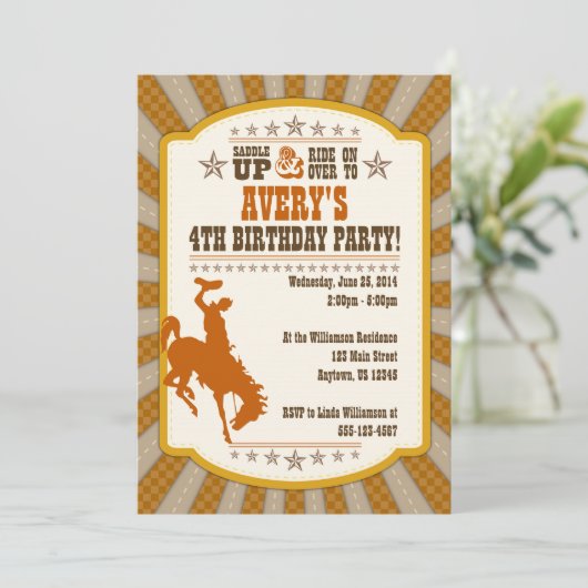 Cowboy 4e uitnodiging van de Birthday Party (Staand voorkant)