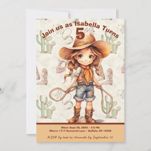 Cowboy 5e verjaardag Bash Uitnodiging (Voorkant)