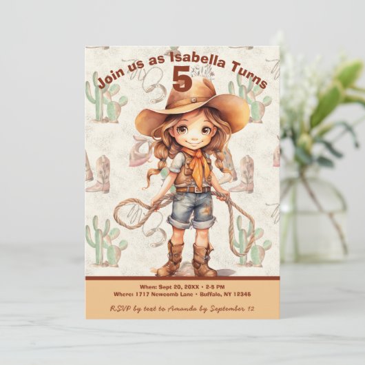 Cowboy 5e verjaardag Bash Uitnodiging (Staand voorkant)