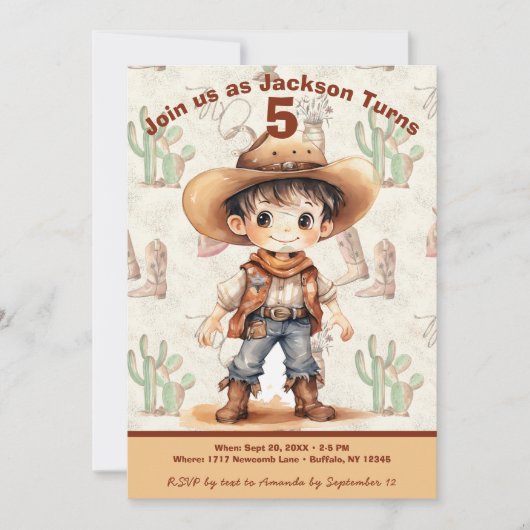 Cowboy 5e verjaardag Bash Uitnodiging (Voorkant)