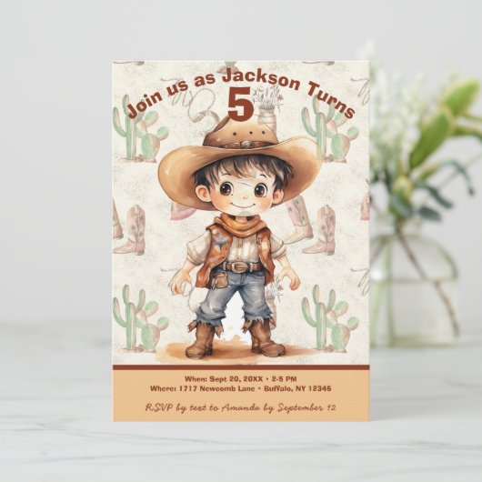 Cowboy 5e verjaardag Bash Uitnodiging (Staand voorkant)
