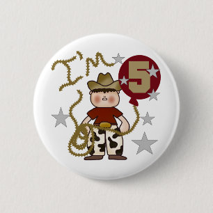 Cowboy 5e verjaardag T-shirts en geschenken Ronde Button 5,7 Cm
