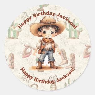 Cowboy 5th Birthday Bash Ronde Sticker