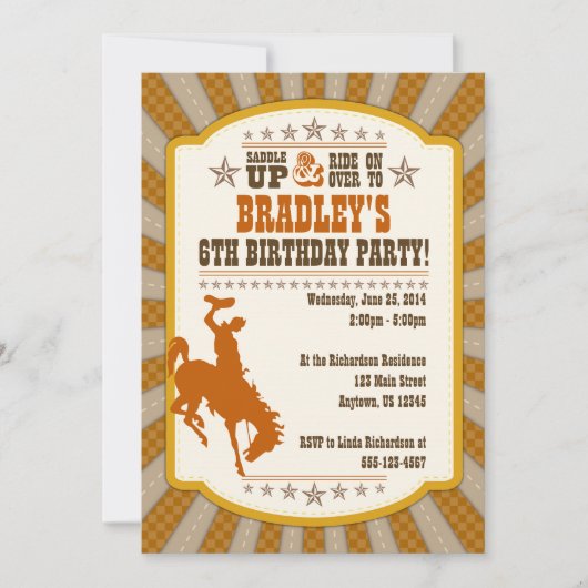 Cowboy 6th Birthday Party Invitation Kaart (Voorkant)