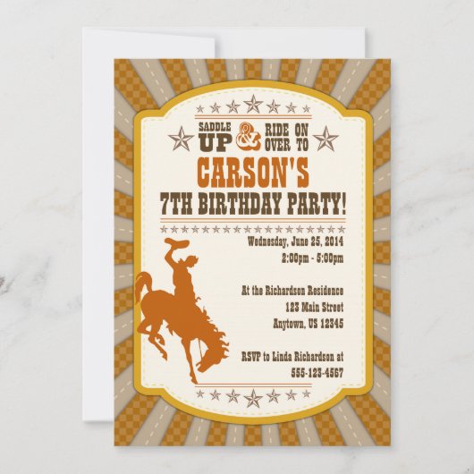 Cowboy 7th Birthday Party Invitation Kaart (Voorkant)