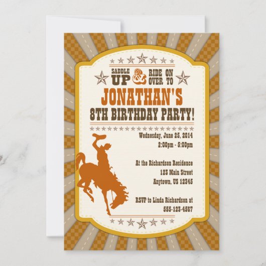 Cowboy 8th Birthday Party Invitation Kaart (Voorkant)
