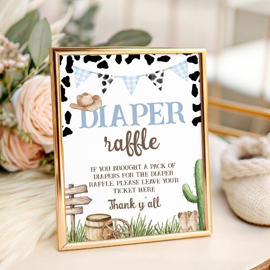 Cowboy 8x10 Diaper Raffle Table Sign Reclamebord Met Voetstuk