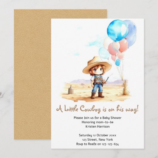 Cowboy Adventure Baby Boy's Wild West Shower Kaart (Voorkant / Achterkant)